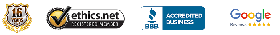 Financial Benefits Insurance accreditations: 16 years in business, ethics.net Registered Member, BBB Accredited Business, and Google Reviews five-star rating